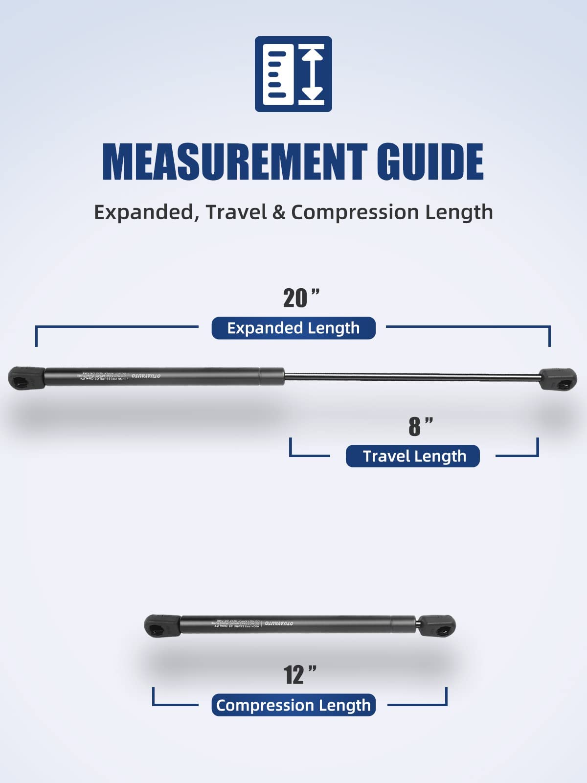 Otuayauto 20 Inch Gas Strut - 60Lbs Universal Lift Support - C1608260 Gas Shocks For Tool Box, Truck Cap, Cabinet, Rv Door