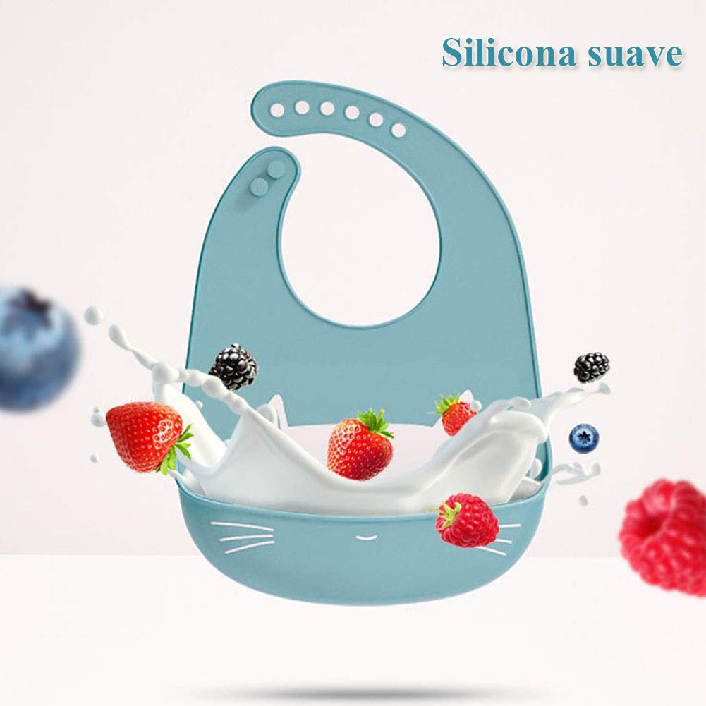 YINGJEE Silicone Baby Bibs 3pcs - Adjustable Waterproof Feeding Bibs with Food Crumb Catcher Pocket, One Size, Color 02