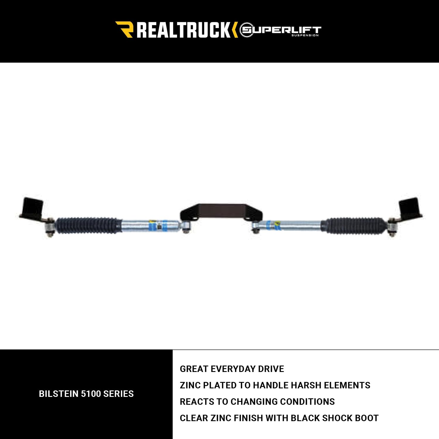 Realtruck Superlift Suspension Dual Steering Stabilizer Kit For Ram 2500/3500 | Bilstein 5100 Series Cylinders | 92709 | Fits 2009-2013 Ram 2500; 2009-2012 3500 4Wd With 3 Of Lift Or More
