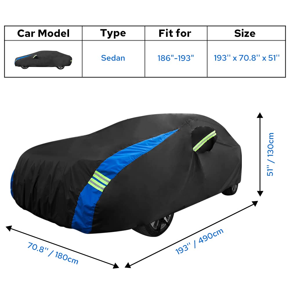 Avecrew Car Cover Waterproof All Weather For Automobiles, Outdoor Heavy Duty Full Exterior Covers For Sedan(186 ''-193 '')