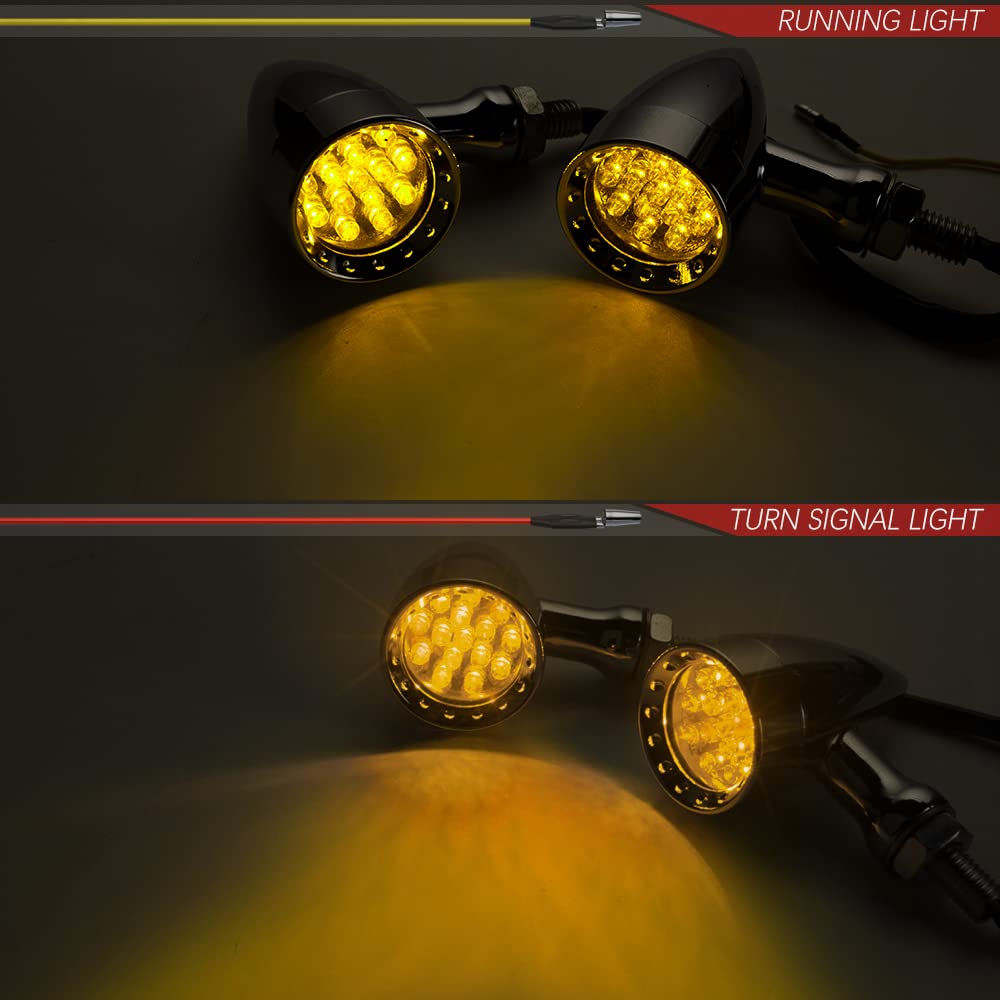 Motorcycle Turn Signals Led Bullet Front Rear Indicator Lights Universal Compatible For Harley Davidson Cruiser Iron Softail Street Bike Honda Shadow Yamaha Chopper Bobber Cafe Racer(Chrome/Amber-B)