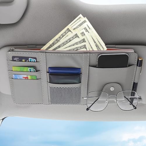 Detachi Car Sun Visor Organizer Multifunction Car Space With Multipocket Net Zipper Car Storage Organizer And Sunglass Holder