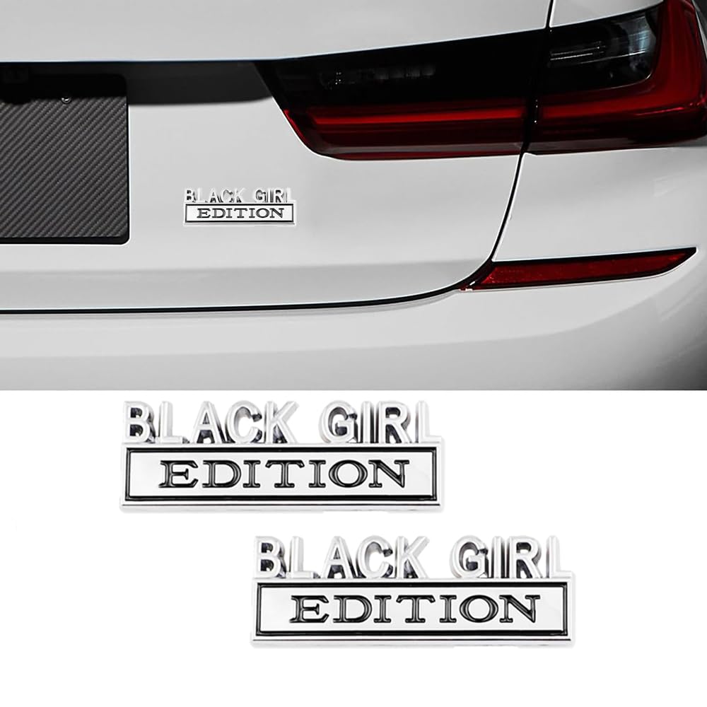 CARRUN 2 Pcs Black Girl Edition Emblem Car Side Rear Front Hood Trunk Door Badge 3D Decal Sticker Fit for Car Truck SUV (Black G