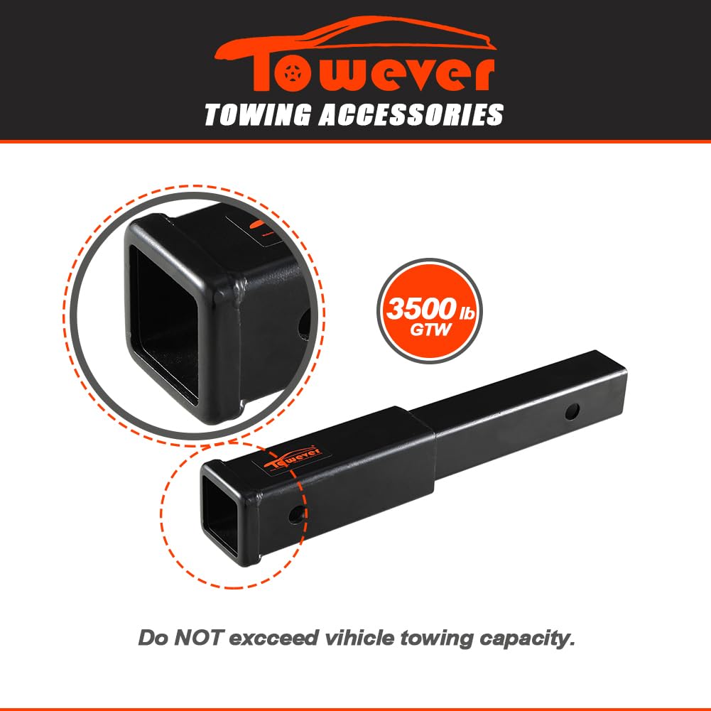 Towever 84433 Towever Trailer Hitch Extension, Hitch Extender For 2 Hitch Receivers, 12 Inches Length, 3,500 Lbs. Gtw