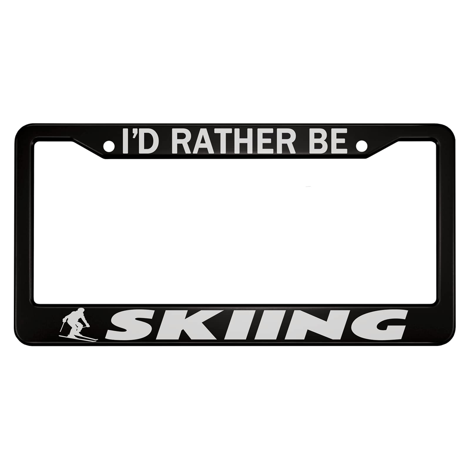 Ofloral I'D Rether Be Sking Aluminum Alloy License Plate Frame Silhouette Of A Skier Applicable To Us Standard Car Metal Car Tag