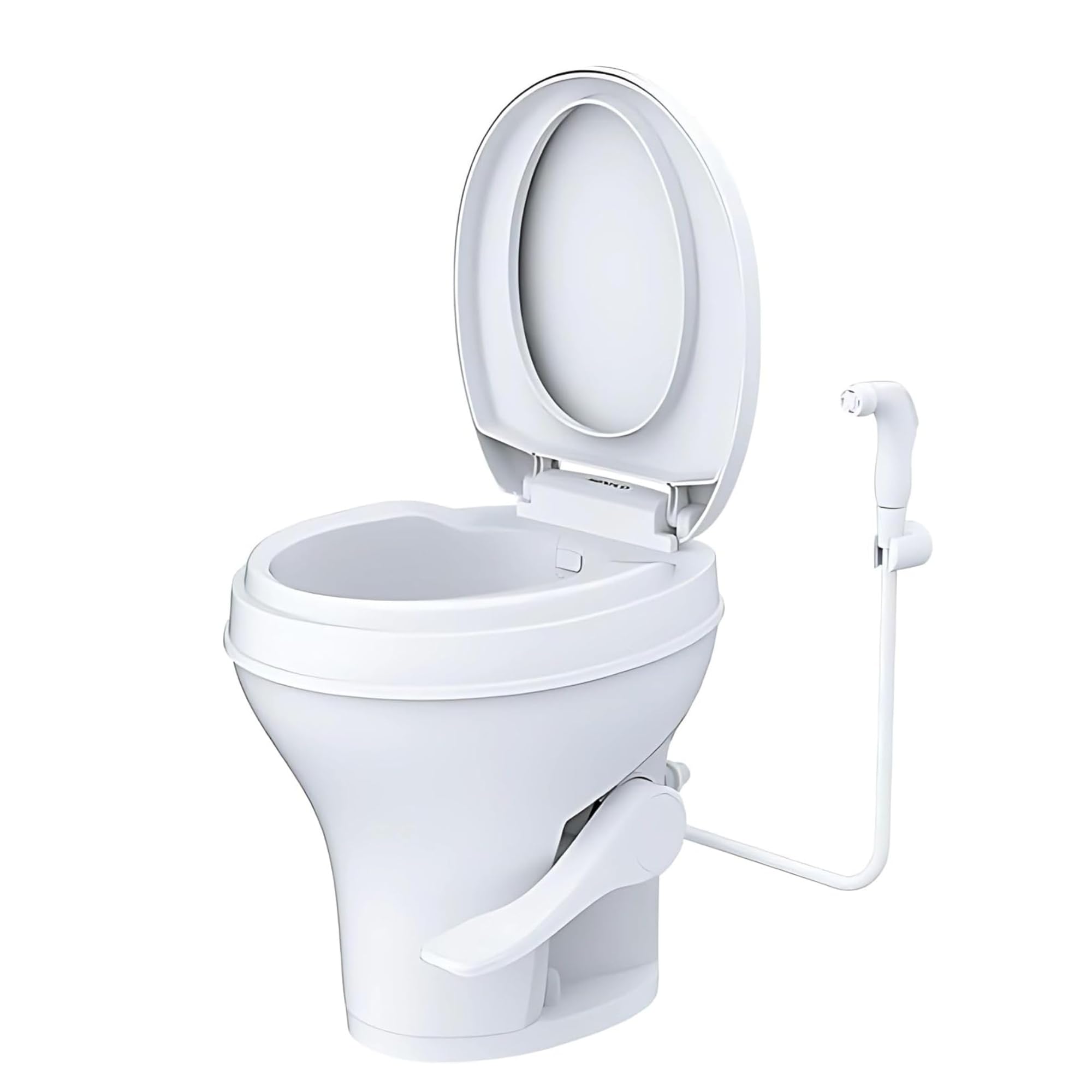 Seaflo Rv Toilet - Standard Height, Gravity Flush, Foot Pedal, Soft Close Lid With Sprayer Attachment