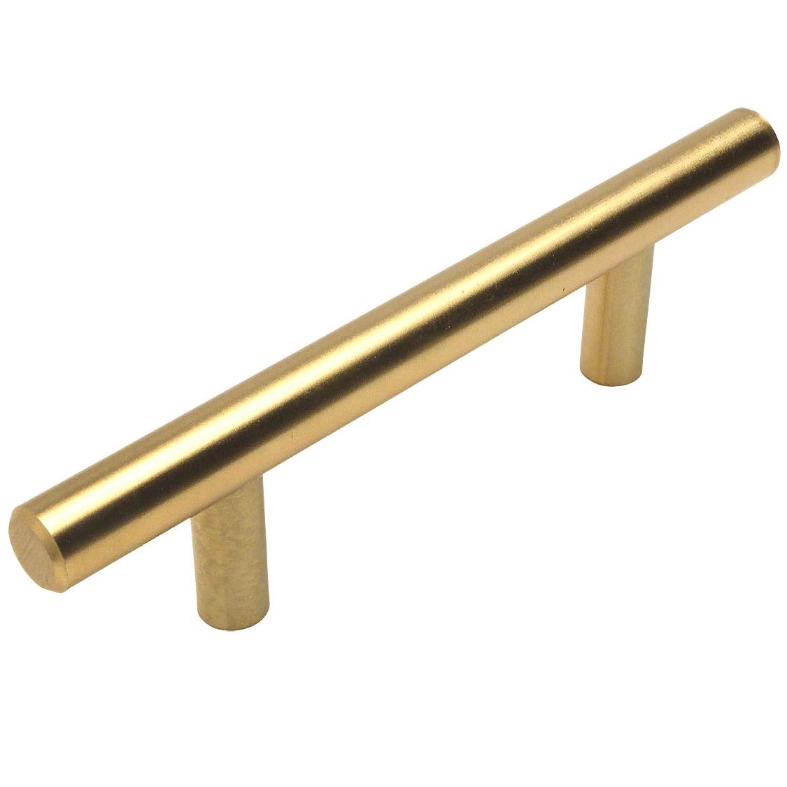 10 Pack - Cosmas 305-3.5BB Brushed Brass Cabinet Hardware Euro Style Bar Handle Pull - 3-1/2' Inch (89mm) Hole Centers, 5-7/8' Overall Length