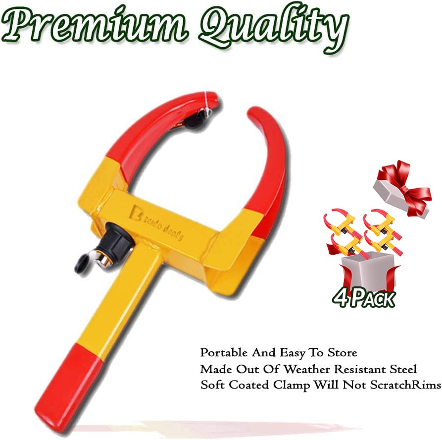 Zento Deals Security Tire Clamp - Heavy Duty Anti- Theft Vehicle Wheel Lock For Car Trailer (Yellow - 4 Pack)