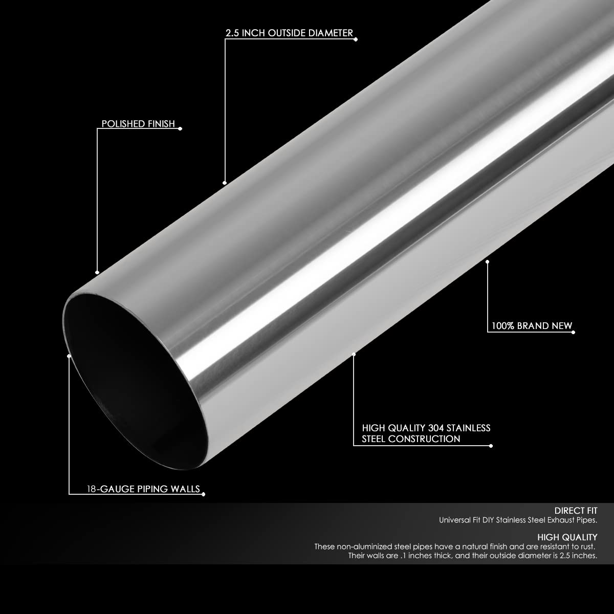 Dna Motoring Ztl-25Ss 16 Pcs 2.5 Inches Stainless Steel Diy Custom Exhaust Tubing Mandrel Bend Pipe Straight & U-Bend Kit, Unive