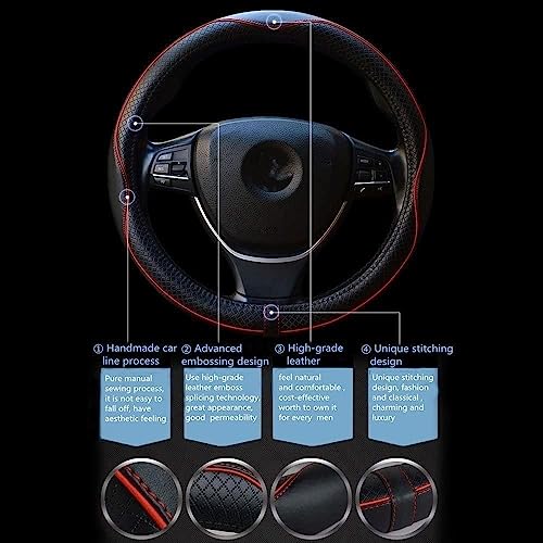 Car Steering Wheel Cover, Anti-Slip, Safety, Soft, Breathable, Heavy Duty, Thick, Full Surround, Sports Style (Black)
