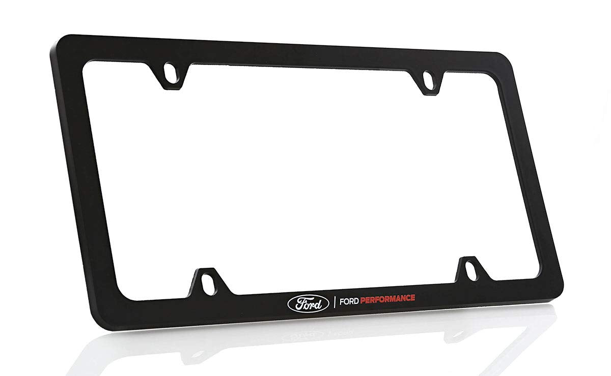 Ford Performance Black Plastic License Plate Frame Holder 4 Hole, UV Printed, Thin Rim
