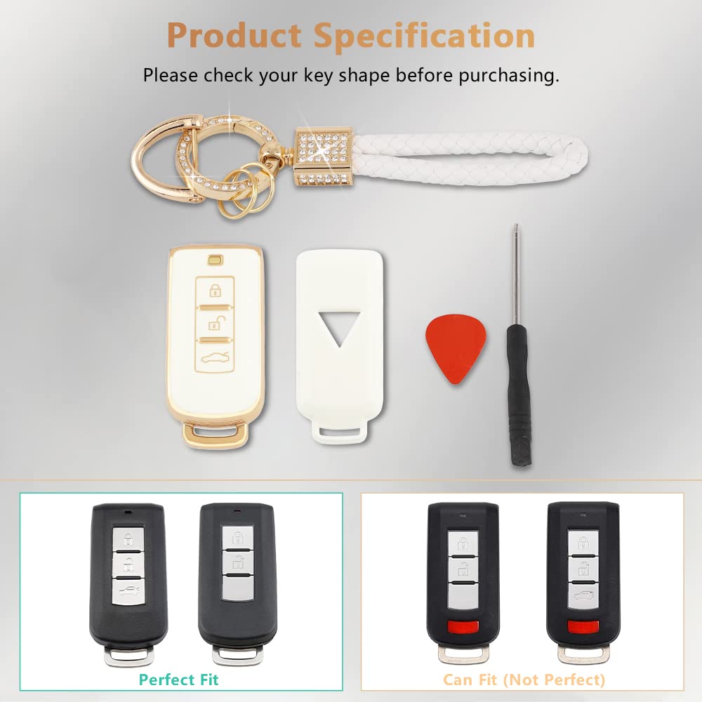 Pifoog Key Fob Cover For Mitsubishi Accessories Outlander Lancer Mirage Car Keys Shell Case Protector Full Covers Bling Keychain
