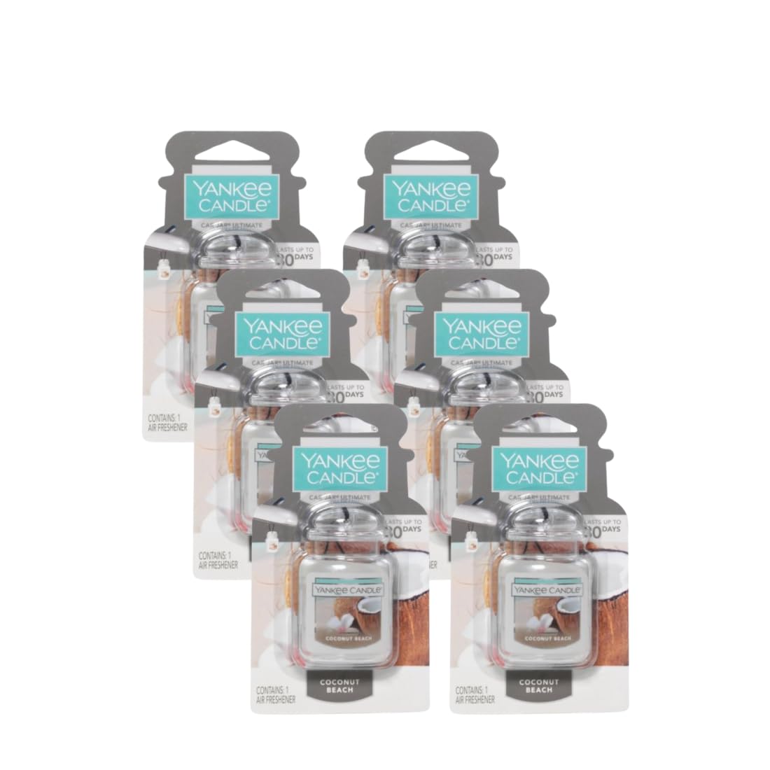 Yankee Candle Car Jar Ultimate, Coconut Beach, 0.96 OZ (Pack of 6)