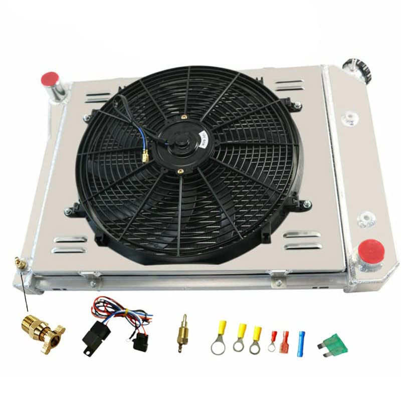 HonorPower 3 Row Core Radiator + 16'' Fan W/Shroud and Relay for 1968-1988 Chevy Camaro Chevelle El Camino Monte Carlo Caprice I