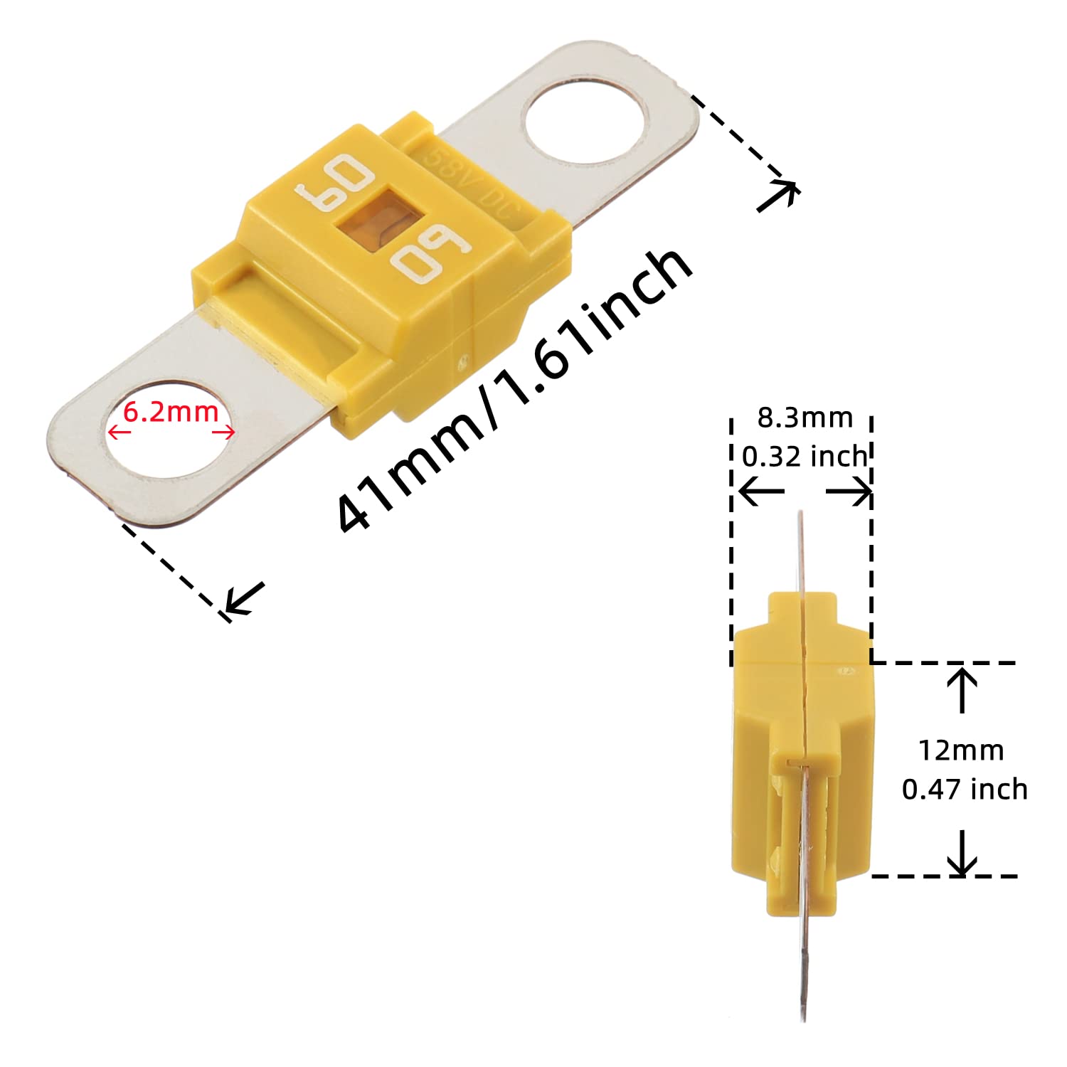 Bojack 60 Amp Ami/Midi Fuse Holders And High Current Bolt-On Midi Fuses 60A For Cars Trucks Vehicles (Pack Of 2
