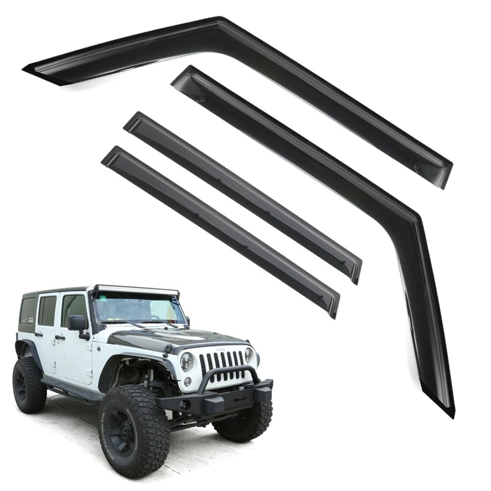 Letingfar Rain Guards For Jeep Wrangler Jk 2007-2018, Tape-On Side Window Deflectors For Jeep Wrangler, Window Visors For Jeep C