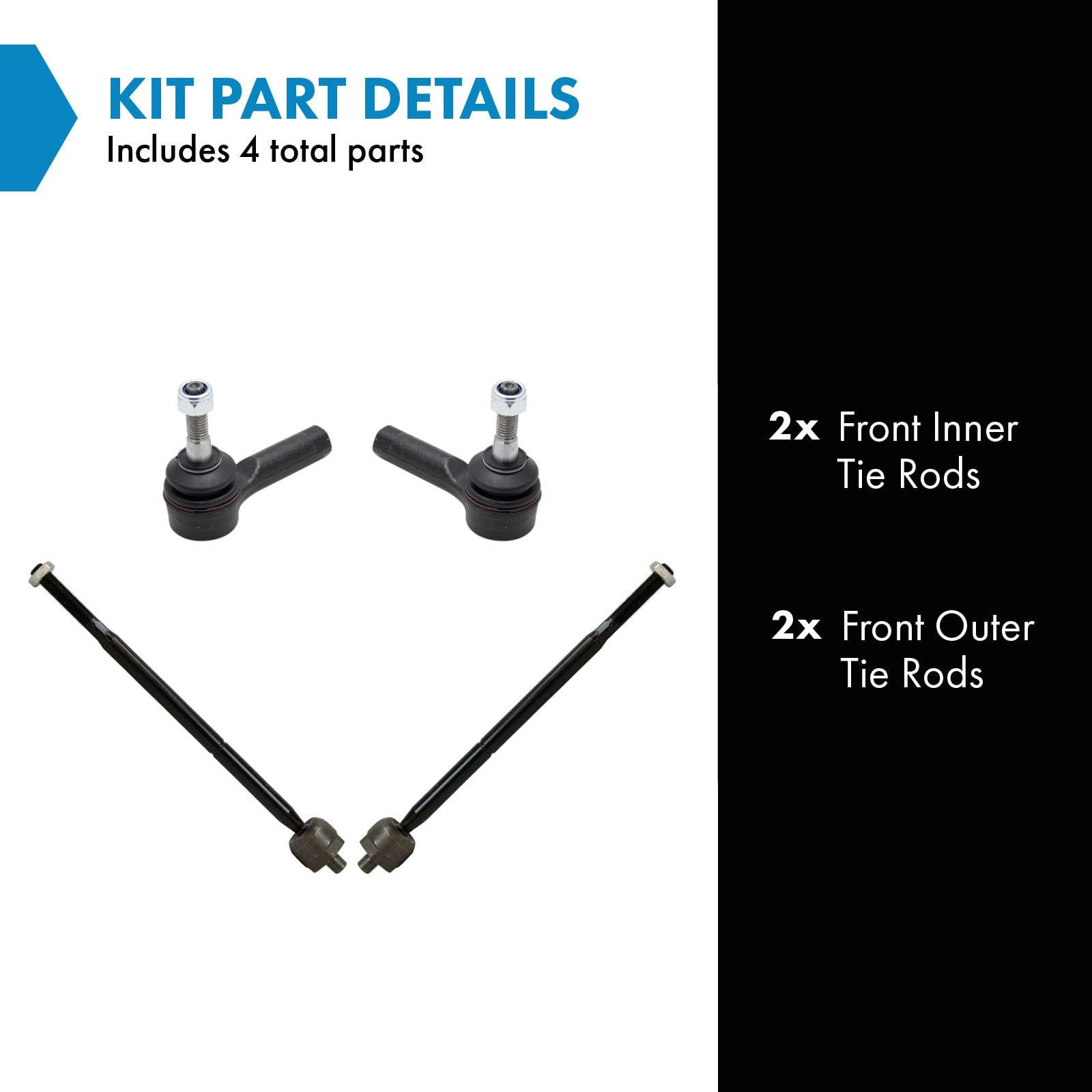 Trq Front Inner And Outer Tie Rod Set Compatible With 2013-2022 Buick Encore 2015-2022 Chevrolet Trax