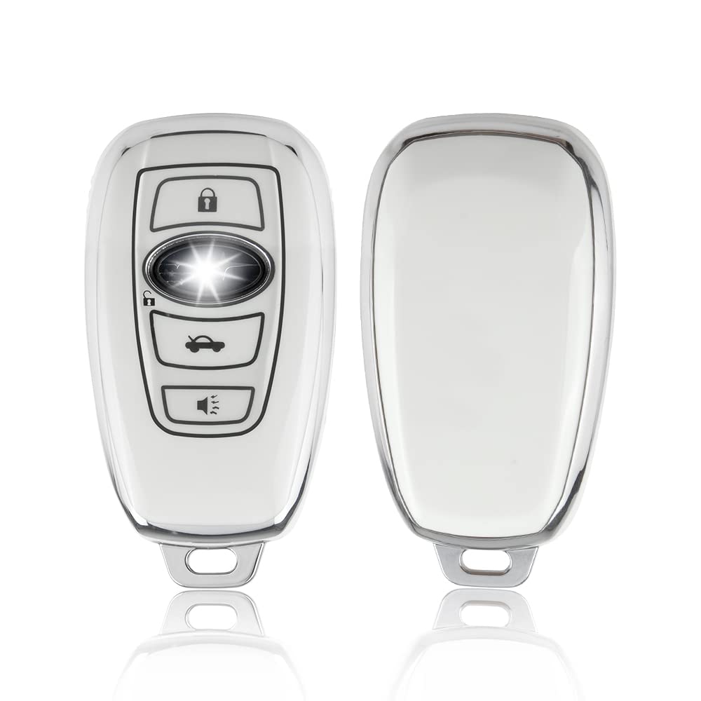 For Subaru Key Fob Cover Accessories Outback Crosstrek Forester Wrx Impreza Brz Legacy Ascent Car Remote Case Shell Protector 4 Button White Silver Tpu