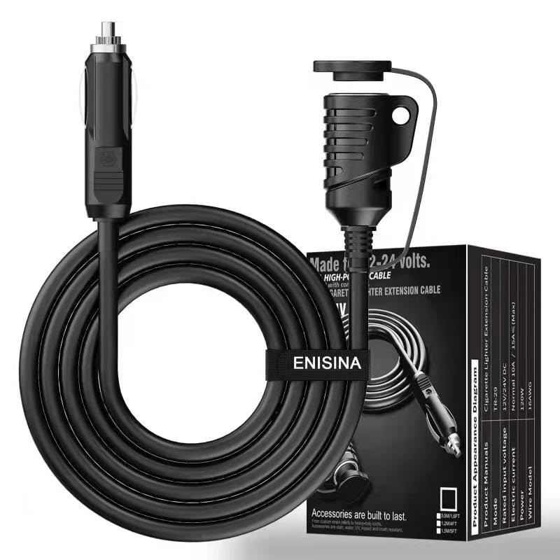 Cigarette Lighter Extension Cable 1.5M-5Ft 16Awg Male To Female Socket, Dc 12V/24V Cigarette Lighter Socket Power Outlet With 15