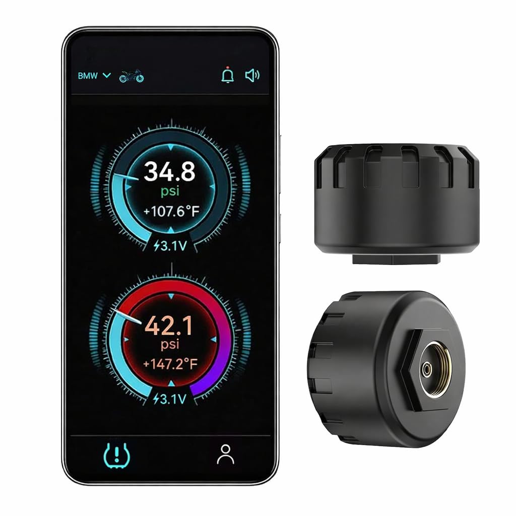 Hyphoon Motorcycle Tire Pressure Monitoring System, Bluetooth TPMS for Motorcycles - Real-Time Tire Pressure & Temperature Monit