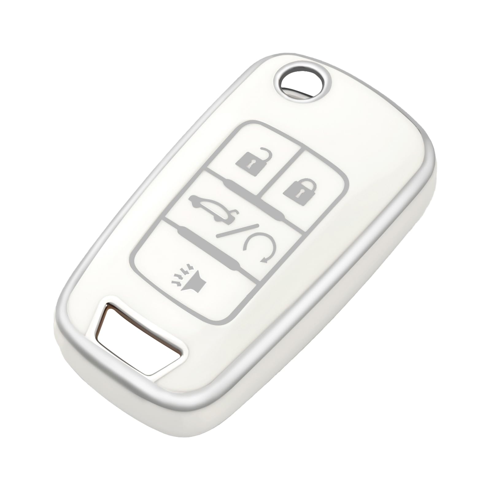 Offcurve For Chevy Buick Key Fob Cover, Tpu Key Fob Case Cover For Chevy Chevrolet Buick Encore Gmc Terrain Malibu Camaro Cruze Impala Equinox Volt Spark Sonic Car Smart Key Shell Accessories, White