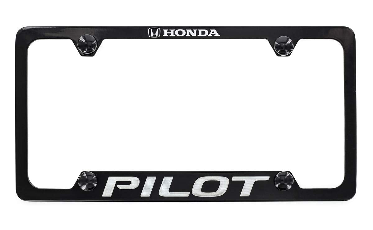 Honda Pilot Black Powder Coated Zinc Metal License Plate Frame Holder Bottom Engraved 4 Hole