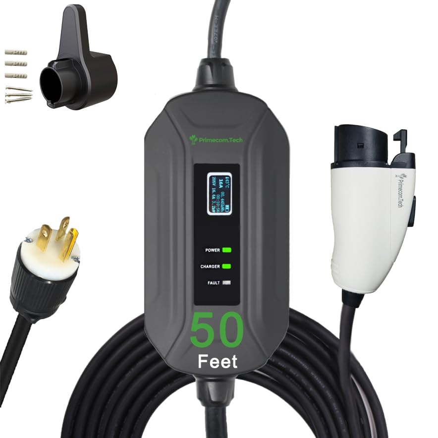 Primecom Level 2 Ev Charger 220/240V, 16A, 30Ft & 50Ft, Portable Evse Electric Vehicle Charging Cable Compatible With Bolt Volt
