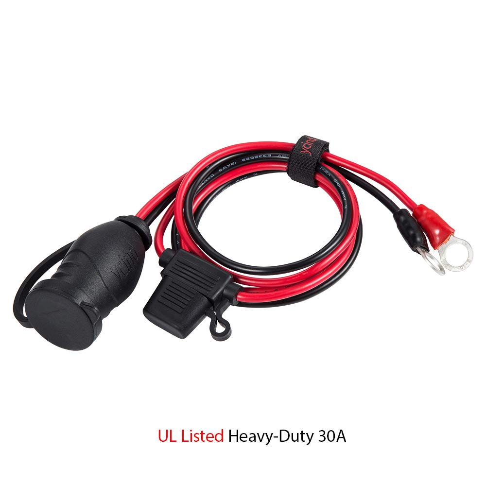 Ycind 3/8'' Eyelet Terminal To Female Cigarette Lighter Socket Battery Boost Cable Heavy Duty 30A Fuse 12V/24V 12Awg Cord 3Ft
