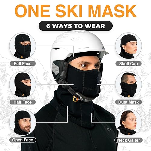 Geartop Balaclava Ski Mask For Men & Women - Winter Face Mask Black