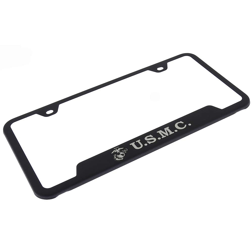 Au-Tomotive Gold, Inc. Officially Licensed Rugged Black Finish Stainless Steel License Plate Frame For U.S. Marine Corps.