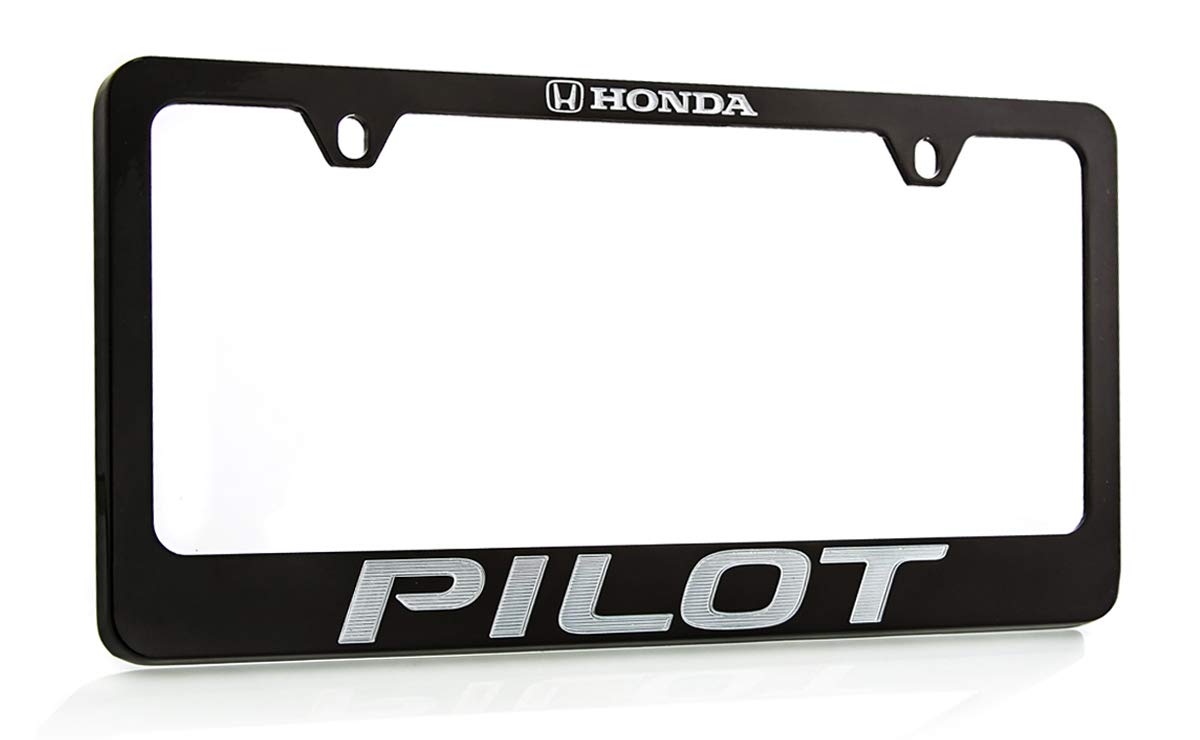 Honda Pilot Black Powder Coated Zinc Metal License Plate Frame Holder Bottom Engraved 2 Hole