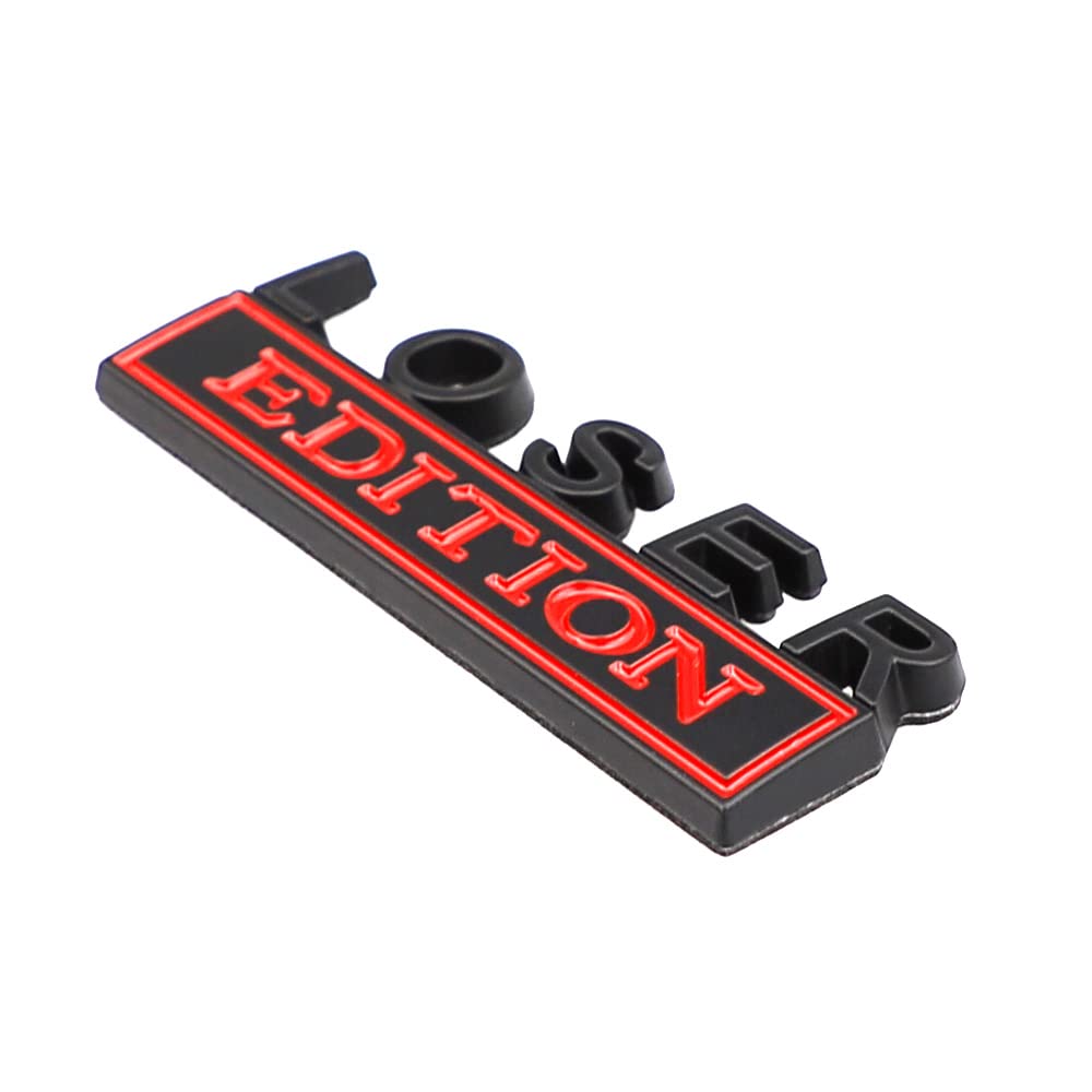 2 Pcs Loser Edition Emblem Car Side Rear Front Hood Trunk Door Badge 3D Decal Sticker For Car Truck Suv (Loser, Black Red)