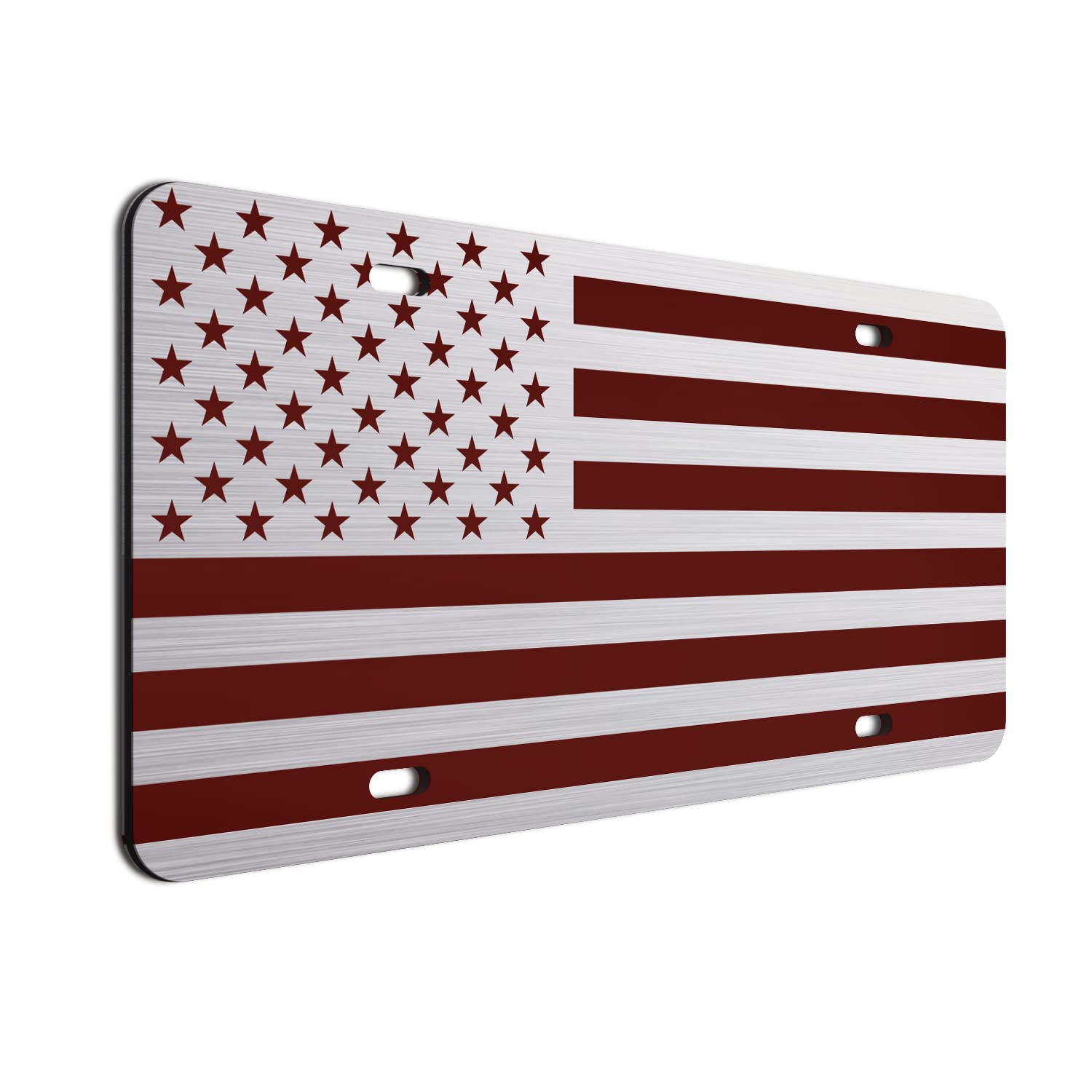 Inverted Burgundy American Flag License Plate On 1/8 Brushed Aluminum Composite Heavy Duty Patriot Usa Car Tag