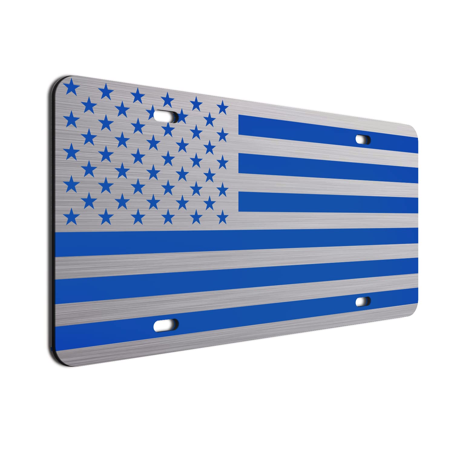 Inverted Blue American Flag License Plate On 1/8 Brushed Aluminum Composite Heavy Duty Patriot Usa Car Tag