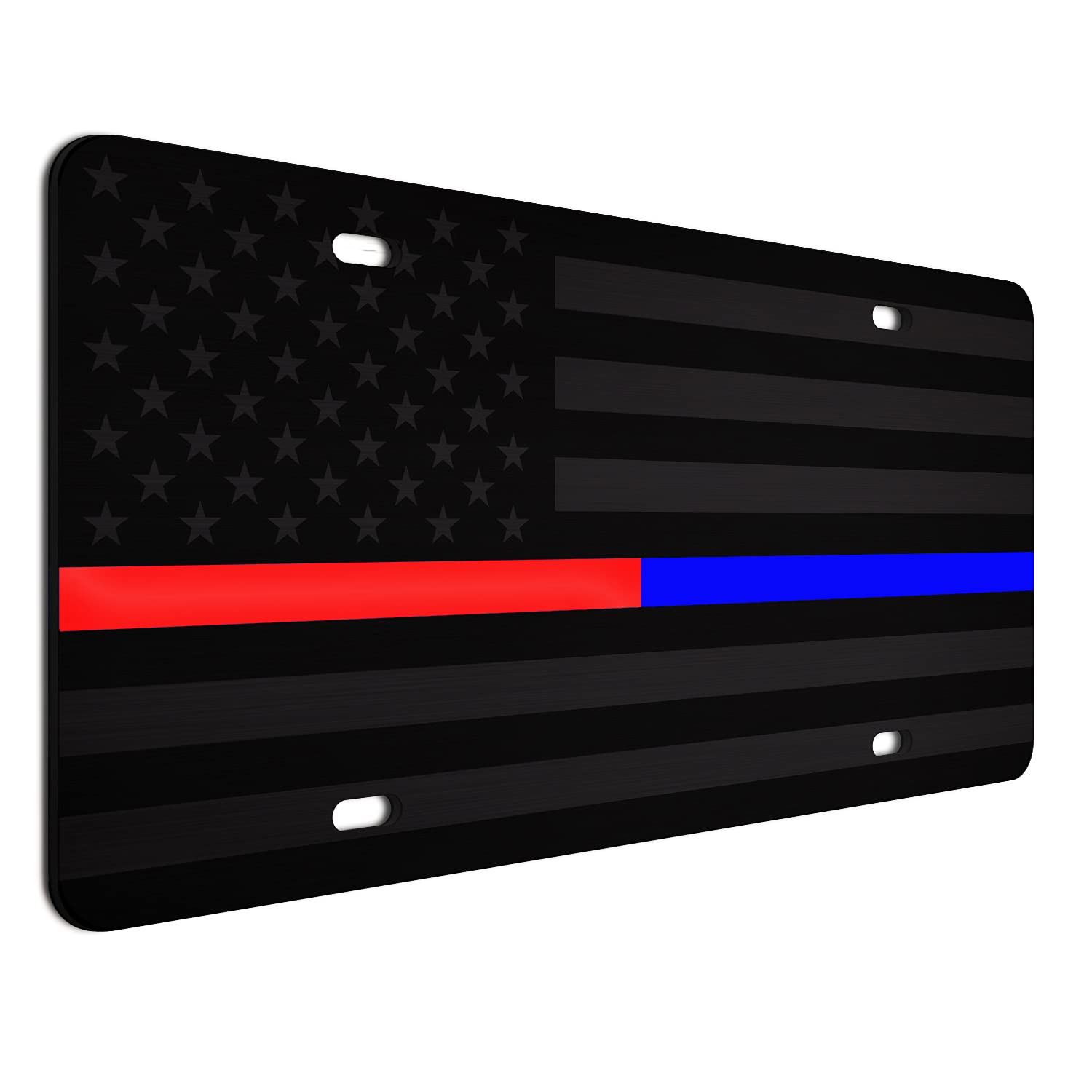 Ghost Brushed 1/8 Thick Subdued Tactical American Flag License Plate Thin Red Line Thin Blue Line