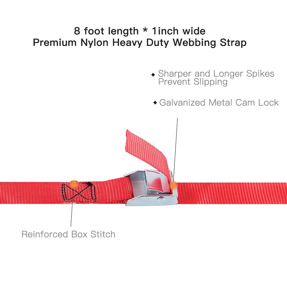 Xstrap Standard Cam Buckle Straps 6Pk 8Ft Powersports Tie-Downs 1-Inch Red Lashing Straps With Carry Bag, Ideal For Securing Car