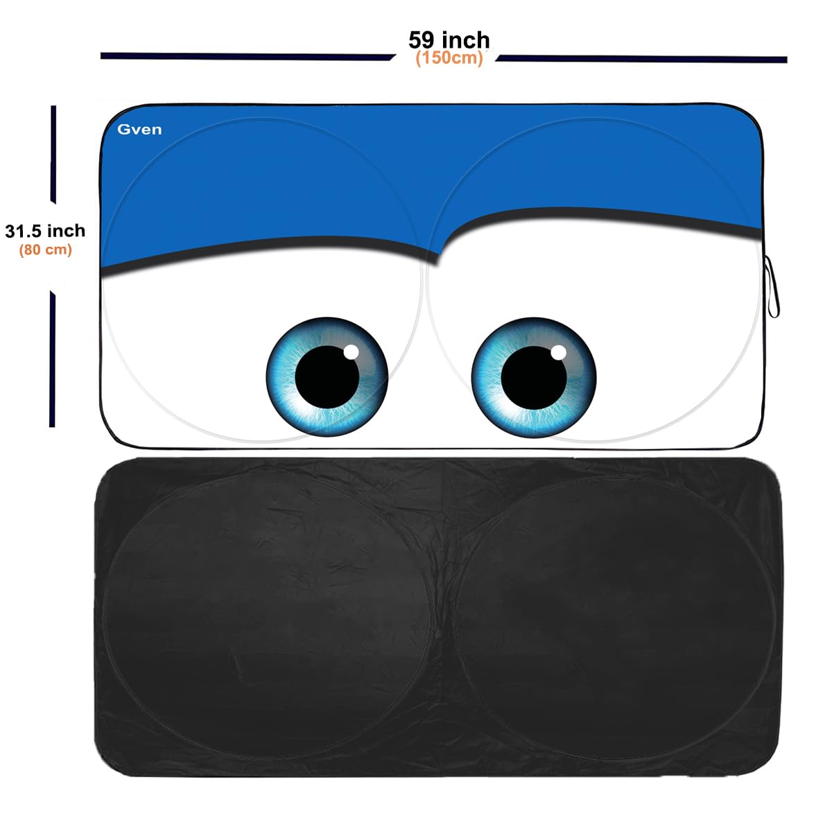 Gven Windshield Shade, Car Sun Shade For Front Windshield Funny Car Eyes Sunshades Sun Visor Protector Blocks Uv Rays Foldable 210T Keep Your Vehicle Cool (Eyes-Blue, Standard)