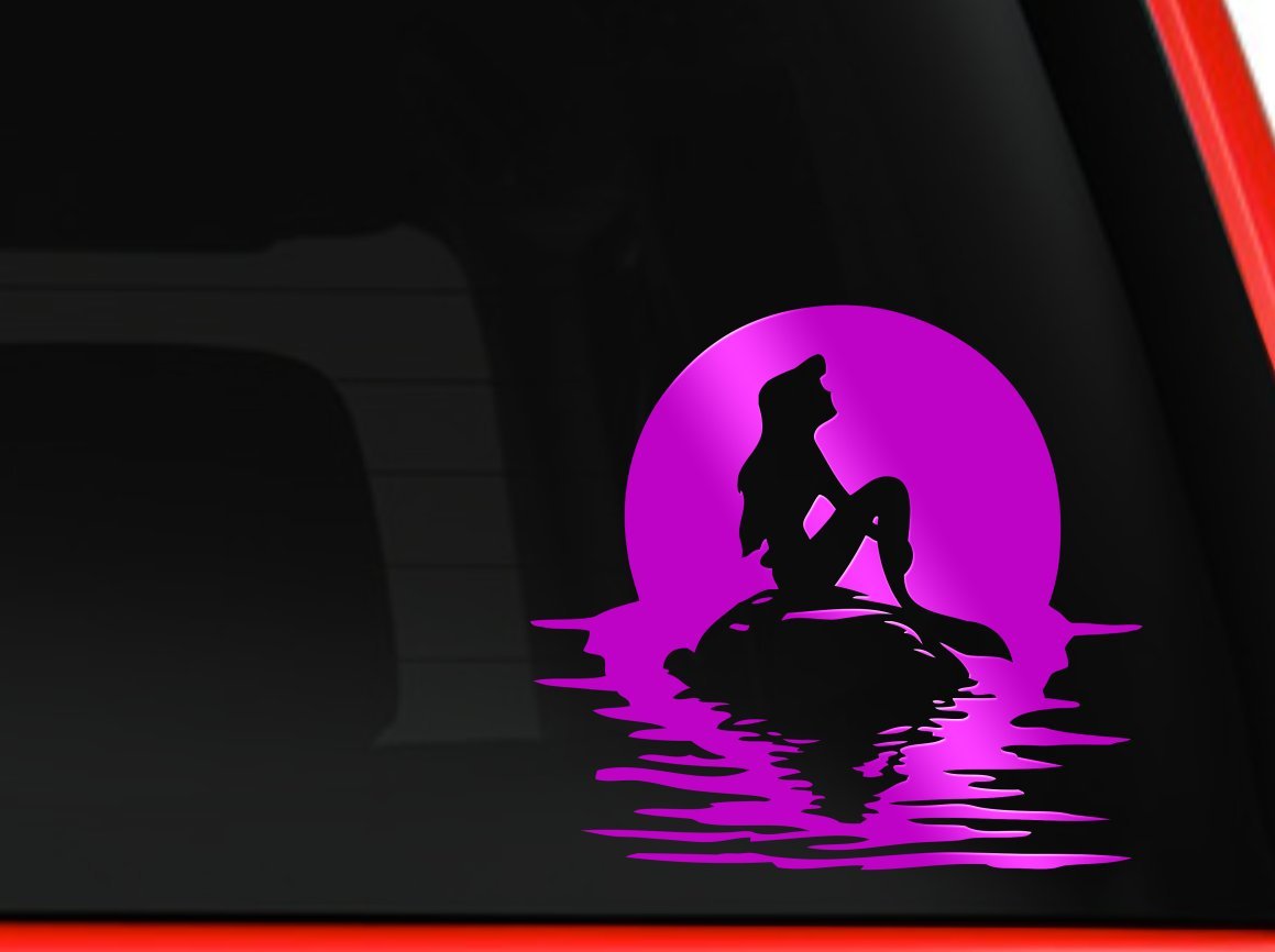 Ariel The Little Mermaid Sitting Inside The Full Moon Car Truck Laptop Tumbler Toy Box Die Cut Vinyl Decal Sticker (Soft Pink, 6' )