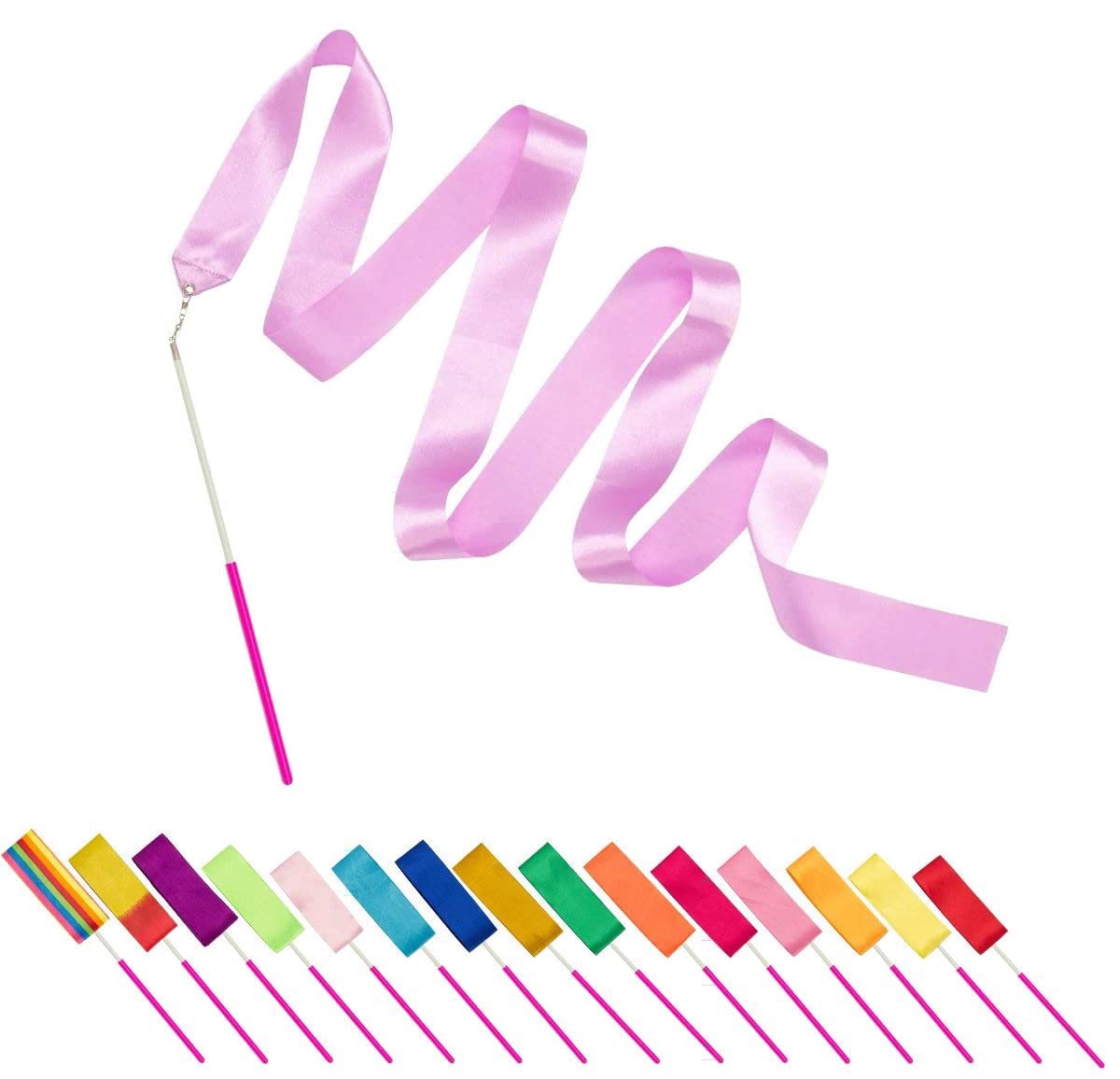 PAMASE Dance Ribbons - 16 Packs Ribbon Wands with Non-Slip Handle for Kids, 6.6ft Rhythmic Gymnastics Dancing Rainbow Twirler St