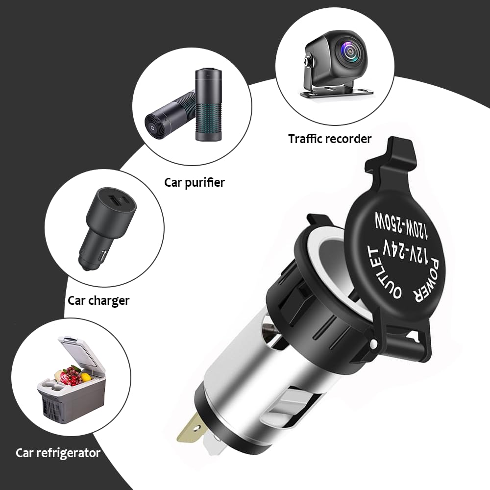 12V Cigarette Lighter Socket,Waterproof Car Power Outlet Cigarette Lighter Adapter With Extension Cable,Universal Interior Car Accessories Cigarette Lighter Plug For Car Truck Suv(1Pcs)