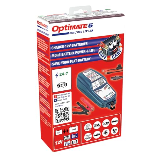 Tecmate Optimate 5 Start/Stop, Tm-221, 6-Step 12V 4A Battery Saving Charger-Tester-Maintainer