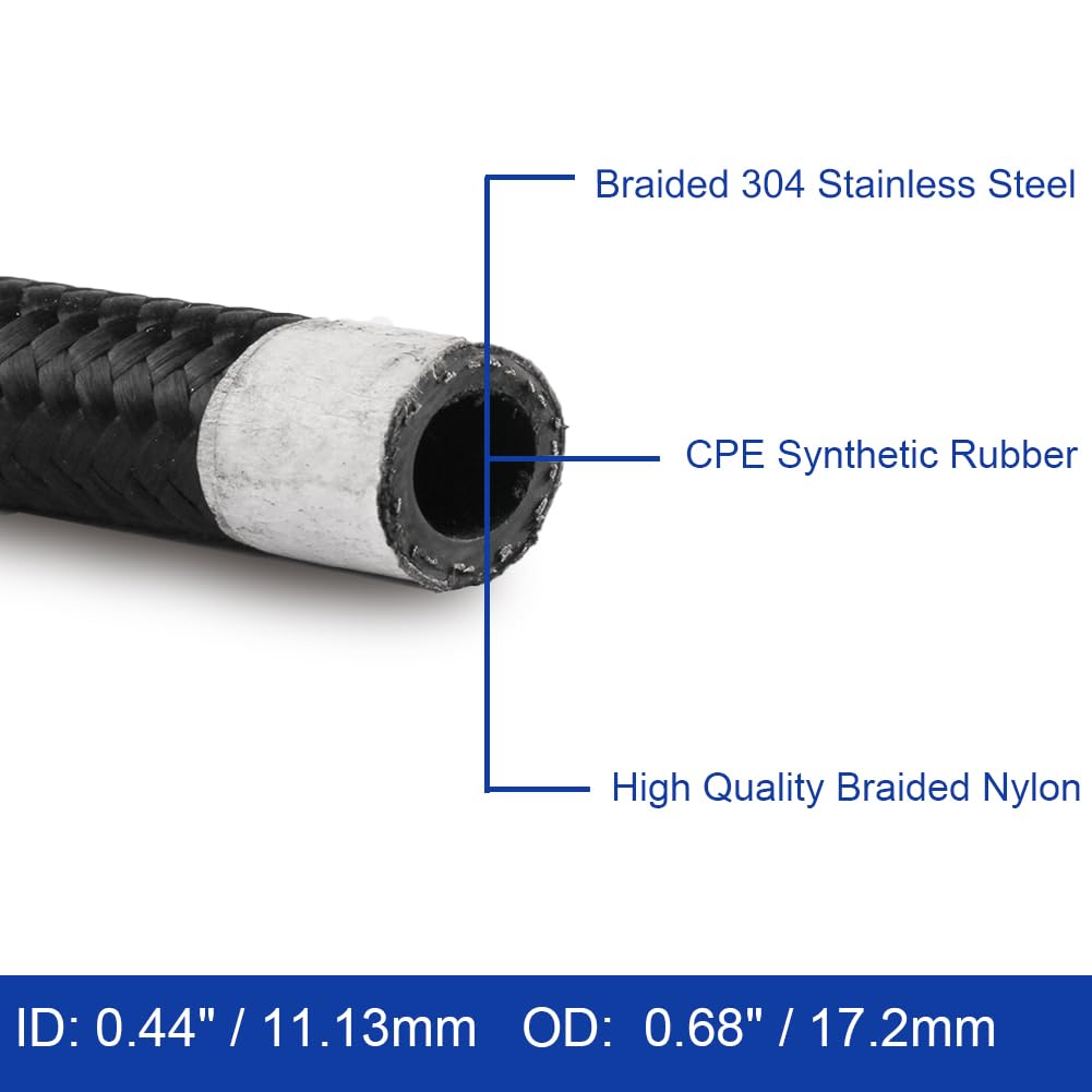 Byredio 8An Fuel Line Hose 10Ft Braided Nylon Stainless Steel 500 Psi High-Pressure Transmission Cooler Hose For Oil, Gas, Fuel, Hydraulic