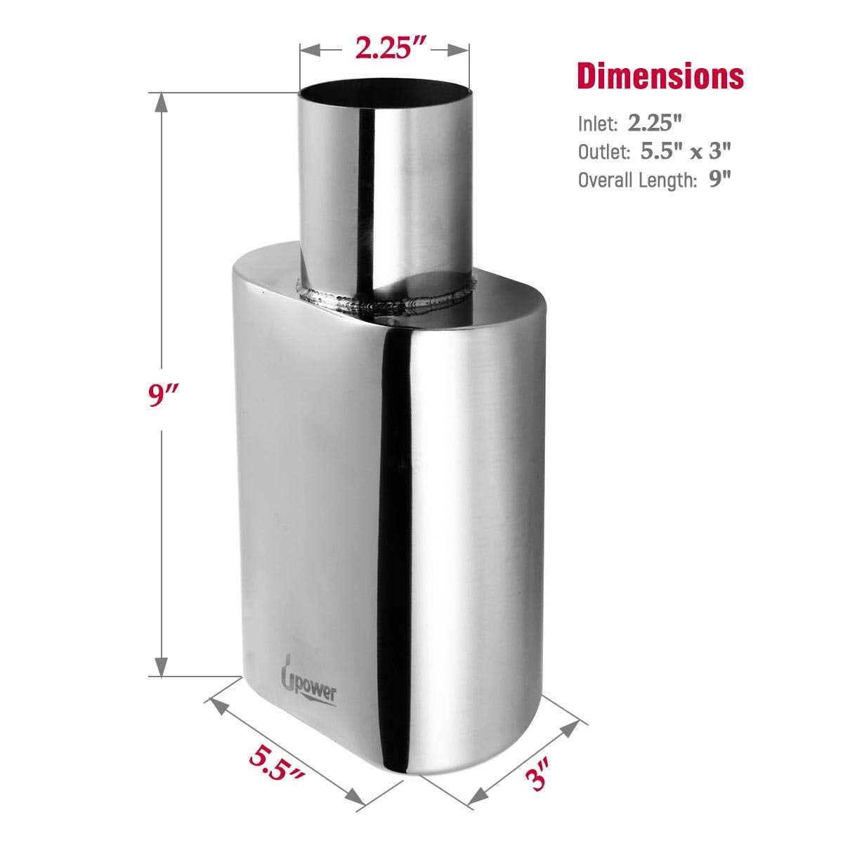 Upower Exhaust Tips 2.25'' Inlet 5.5''x3'' Outlet 9'' Long Stainless Steel Weld-On Rectangle Exhaust Tailpipe Tips