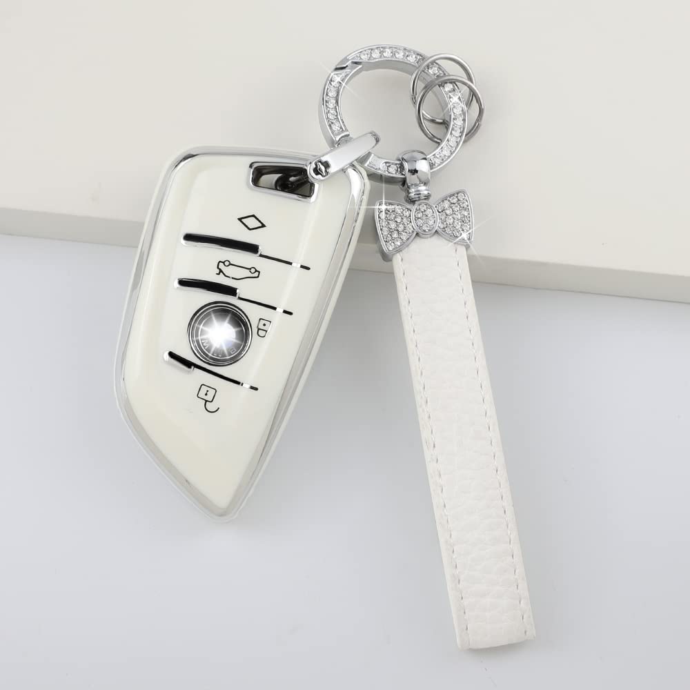 1797 For Bmw Key Fob Cover X5 X3 X4 X6 X1 X2 2 3 4 5 7 Series M3 M4 M5 M8 Z4 Accessories Bling Car Key Chain Case Shell Girly Cute 4 Button White Silver Tpu