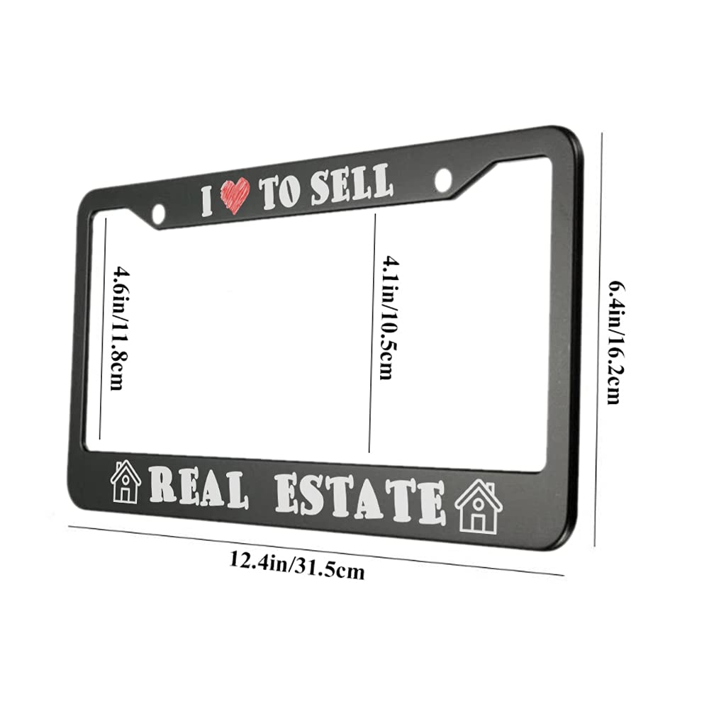 Ofloral I Love To Sell Real Estate Aluminum Alloy License Plate Frame Red Doodle Heart Cartoon Cute House Applicable To Us Stand