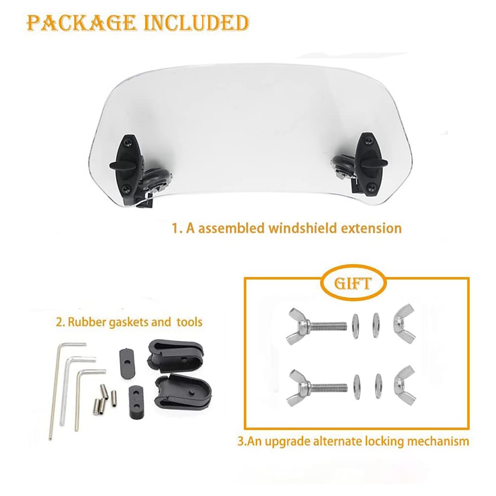 Motoparty Motorcycle Windshield Extension - Universal Adjustable Clip-On Windscreen Extender- For Honda Suzuki Kawasaki Yamaha A