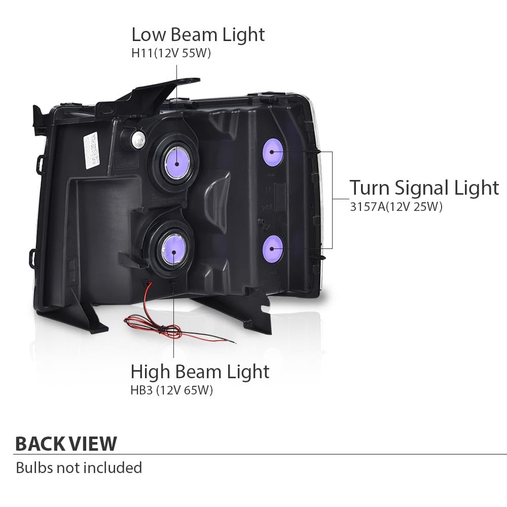 Cheda Led Drl Tube Projector Headlights W/O Bulb Clear Lens Chrome Housing Clear Reflector Compatible With Chevy Silverado 1500