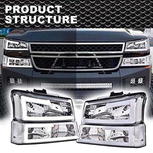 Cnnell Led Headlights Assembly Compatible With Chevy Silverado Avalanche 2003-2007 1500 2500 3500&Hd Driver And Passenger Side, Clear Lens Chrome Housing Clear Reflector