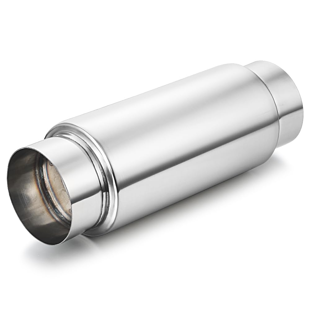 LCGP 4'' Inlet Universal Resonator,4'' Outlet 13.77'' Overall Length Stainless Steel High Performance Muffler, Polished, Pass-Th