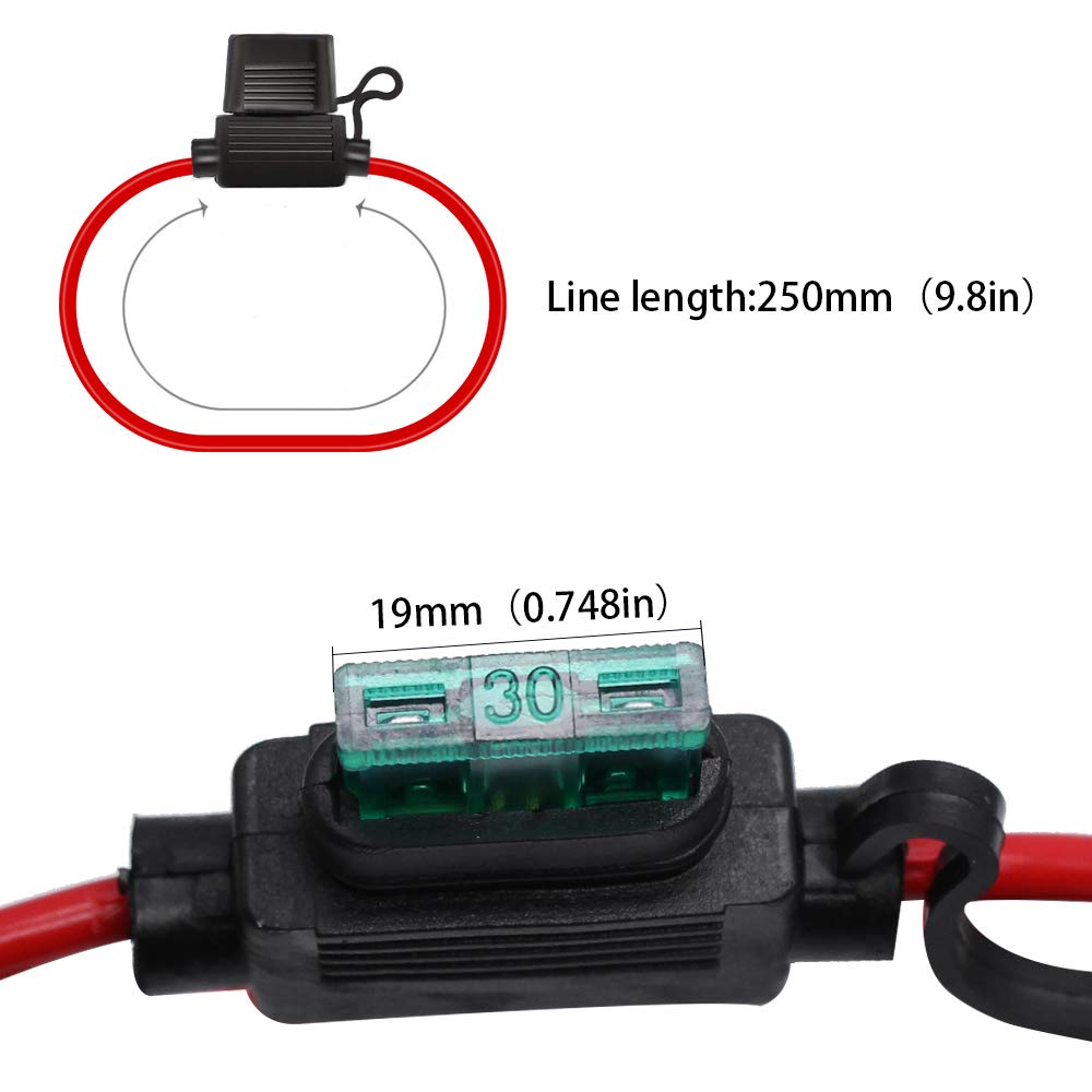 Huiqiaods Atc/Ato 30A In-Line Fuse Holder 16 Gauge Wiring Harness 12V Standard Plug Socket Pack Of 2